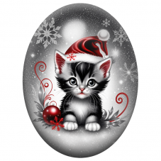 Cabochon en Verre Illustré Chaton Noir au Bonnet de Noël 13x18, 18x25 ou 30x40mm pour la Création de Bijoux Fantaisie - DIY