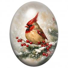 Cabochon en Verre Illustré Cardinal parmi les Baies et les Sapins 13x18, 18x25 ou 30x40mm pour la Création de Bijoux Fantaisie -