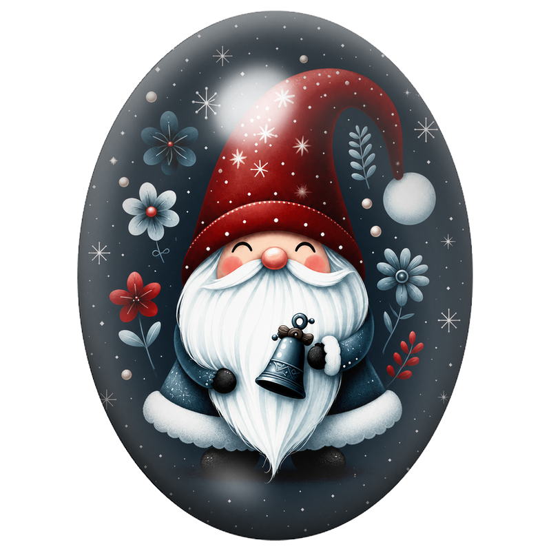Cabochon en Verre Illustré Gnome Bleu à la Clochette 13x18, 18x25 ou 30x40mm