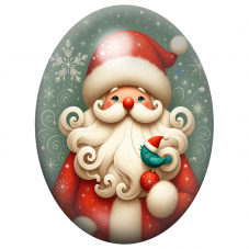 Cabochon en Verre Illustré Père Noël et Oiseau au Manteau Rouge 13x18, 18x25 ou 30x40mm pour la Création de Bijoux Fantaisie - D