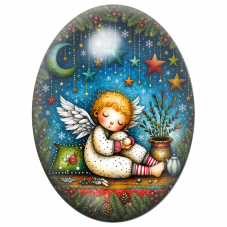 Cabochon en Verre Illustré Ange Endormi parmi les Étoiles 13x18, 18x25 ou 30x40mm pour la Création de Bijoux Fantaisie - DIY