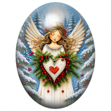 Cabochon en Verre Illustré Ange au Grand Cœur Blanc 13x18, 18x25 ou 30x40mm pour la Création de Bijoux Fantaisie - DIY