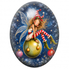 Cabochon en Verre Illustré Fée Endormie sur une Boule Dorée 13x18, 18x25 ou 30x40mm pour la Création de Bijoux Fantaisie - DIY