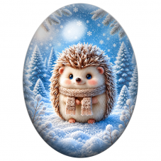 Cabochon en Verre Illustré Hérisson dans la Neige 13x18, 18x25 ou 30x40mm pour la Création de Bijoux Fantaisie - DIY