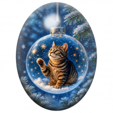 Cabochon en Verre Illustré Chat dans une Boule de Noël 13x18, 18x25 ou 30x40mm pour la Création de Bijoux Fantaisie - DIY