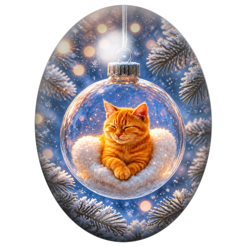 Cabochon en Verre Illustré Chaton Roux parmi les Lumières 13x18, 18x25 ou 30x40mm