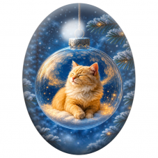 Cabochon en Verre Illustré Chaton Roux dans une Boule Dorée 13x18, 18x25 ou 30x40mm pour la Création de Bijoux Fantaisie - DIY