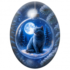 Cabochon en Verre Illustré Chat dans une Boule au Clair de Lune 13x18, 18x25 ou 30x40mm pour la Création de Bijoux Fantaisie - D