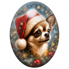 Cabochon en Verre Illustré Petit Chien au Bonnet dans la Neige 13x18, 18x25 ou 30x40mm pour la Création de Bijoux Fantaisie - DI