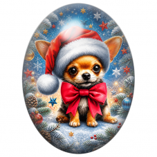 Cabochon en Verre Illustré Petit Chien au Nœud Rouge 13x18, 18x25 ou 30x40mm pour la Création de Bijoux Fantaisie - DIY