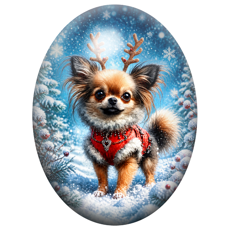 Cabochon en Verre Illustré Petit Chien dans la Neige 13x18, 18x25 ou 30x40mm