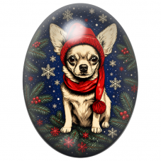 Cabochon en Verre Illustré Chihuahua au Bonnet Rouge 13x18, 18x25 ou 30x40mm pour la Création de Bijoux Fantaisie - DIY
