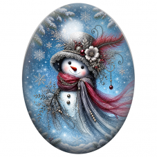 Cabochon en Verre Illustré Bonhomme de Neige au Foulard Rouge 13x18, 18x25 ou 30x40mm pour la Création de Bijoux Fantaisie - DIY