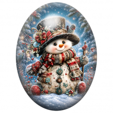 Cabochon en Verre Illustré Bonhomme de Neige à l’Écharpe à Carreaux 13x18, 18x25 ou 30x40mm pour la Création de Bijoux Fantaisie