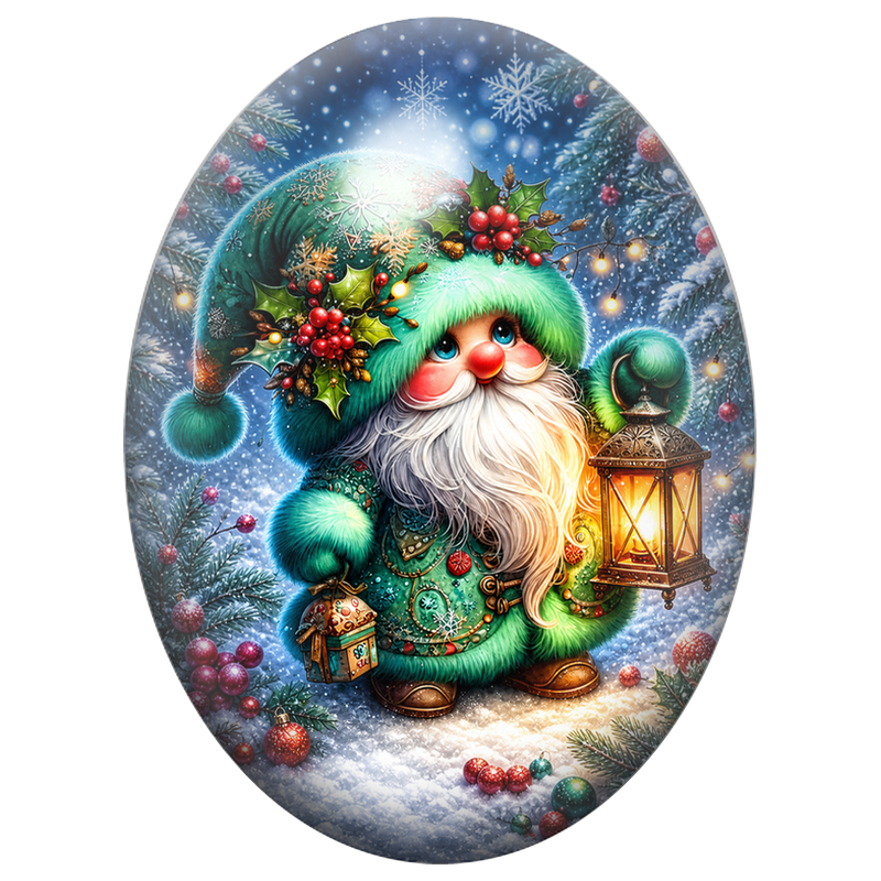 Cabochon en Verre Illustré Bonhomme de Neige au Foulard Vert 13x18, 18x25 ou 30x40mm