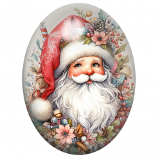 Cabochon en Verre Illustré Père Noël au Bouquet de Fleurs et de Jouets 13x18, 18x25 ou 30x40mm pour la Création de Bijoux Fantai