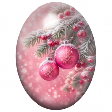 Cabochon en Verre Illustré Boules Roses parmi les Branches Givrées 13x18, 18x25 ou 30x40mm pour la Création de Bijoux Fantaisie 