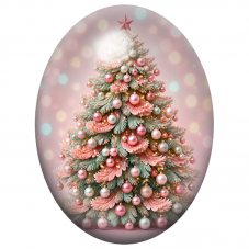 Cabochon en Verre Illustré Sapin de Noël Rose et Blanc 13x18, 18x25 ou 30x40mm pour la Création de Bijoux Fantaisie - DIY