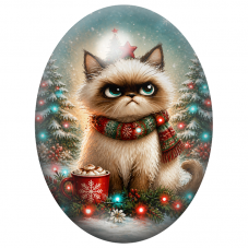 Cabochon en Verre Illustré Chaton de Noël parmi les Lumières 13x18, 18x25 ou 30x40mm pour la Création de Bijoux Fantaisie - DIY