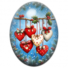 Cabochon en Verre Illustré Cœurs Rouges Suspendus dans le Sapin 13x18, 18x25 ou 30x40mm pour la Création de Bijoux Fantaisie - D
