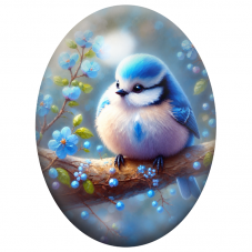 Cabochon en Verre Illustré Oiseau Bleu parmi les Fleurs 13x18, 18x25 ou 30x40mm pour la Création de Bijoux Fantaisie - DIY