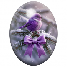 Cabochon en Verre Illustré Oiseau Violet au Nœud Satiné 13x18, 18x25 ou 30x40mm pour la Création de Bijoux Fantaisie - DIY