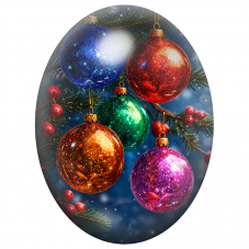 Cabochon en Verre Illustré Boules Rouges et Bleues dans le Sapin 13x18, 18x25 ou 30x40mm pour la Création de Bijoux Fantaisie - 