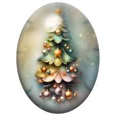 Cabochon en Verre Illustré Sapin Décoré de Boules Colorées 13x18, 18x25 ou 30x40mm pour la Création de Bijoux Fantaisie - DIY