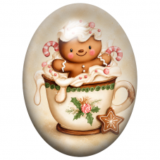 Cabochon en Verre Illustré Bonhomme en Pain d’Épices dans une Tasse 13x18, 18x25 ou 30x40mm pour la Création de Bijoux Fantaisie