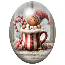 Cabochon en Verre Illustré Bonhommes en Pain d’Épices dans une Tasse Rouge 13x18, 18x25 ou 30x40mm pour la Création de Bijoux Fa