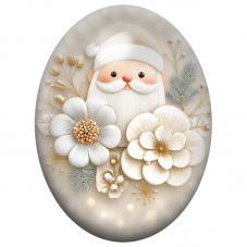 Cabochon en Verre Illustré Père Noël parmi les Fleurs Blanches 13x18, 18x25 ou 30x40mm pour la Création de Bijoux Fantaisie - DI