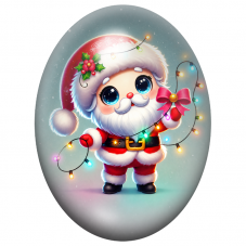 Cabochon en Verre Illustré Père Noël Coloré avec une Guirlande 13x18, 18x25 ou 30x40mm pour la Création de Bijoux Fantaisie - DI