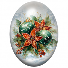Cabochon en Verre Illustré Boules Vertes et Fleurs Rouges 13x18, 18x25 ou 30x40mm pour la Création de Bijoux Fantaisie - DIY