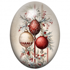 Cabochon en Verre Illustré Ornements Rouges et Blancs au Houx 13x18, 18x25 ou 30x40mm pour la Création de Bijoux Fantaisie - DIY