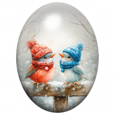 Cabochon en Verre Illustré Deux Oiseaux aux Bonnets sur un Perchoir 13x18, 18x25 ou 30x40mm pour la Création de Bijoux Fantaisie