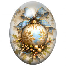 Cabochon en Verre Illustré Boule Blanche au Nœud Bleu 13x18, 18x25 ou 30x40mm pour la Création de Bijoux Fantaisie - DIY