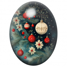 Cabochon en Verre Illustré Boules Rouges et Blanches au Houx 13x18, 18x25 ou 30x40mm pour la Création de Bijoux Fantaisie - DIY