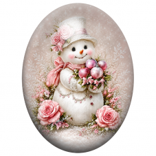 Cabochon en Verre Illustré Bonhomme de Neige Fleuri en Rose 13x18, 18x25 ou 30x40mm pour la Création de Bijoux Fantaisie - DIY