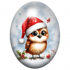Cabochon en Verre Illustré Hibou au Bonnet Rouge dans la Neige 13x18, 18x25 ou 30x40mm pour la Création de Bijoux Fantaisie - DI