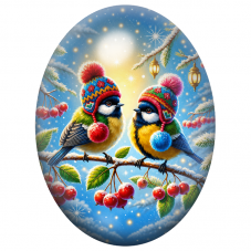 Cabochon en Verre Illustré Deux Oiseaux aux Bonnets Colorés 13x18, 18x25 ou 30x40mm pour la Création de Bijoux Fantaisie - DIY