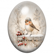Cabochon en Verre Illustré Petit Oiseau sur une Branche aux Baies Rouges 13x18, 18x25 ou 30x40mm pour la Création de Bijoux Fant