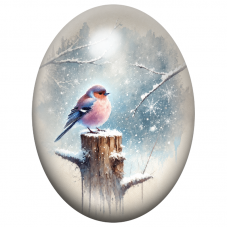 Cabochon en Verre Illustré Oiseau sur un Tronc dans la Neige 13x18, 18x25 ou 30x40mm pour la Création de Bijoux Fantaisie - DIY