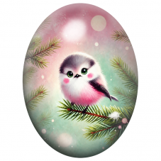 Cabochon en Verre Illustré Oiseau Rose parmi les Branches de Sapin 13x18, 18x25 ou 30x40mm pour la Création de Bijoux Fantaisie 