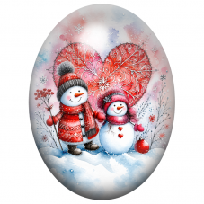 Cabochon en Verre Illustré Deux Bonhommes de Neige dans la Neige 13x18, 18x25 ou 30x40mm pour la Création de Bijoux Fantaisie - 