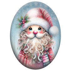 Cabochon en Verre Illustré Père Noël Rose et Blanc 13x18, 18x25 ou 30x40mm pour la Création de Bijoux Fantaisie - DIY