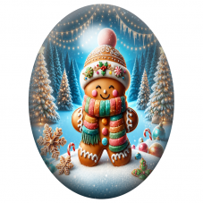 Cabochon en Verre Illustré Bonhomme en Pain d’Épices dans la Forêt 13x18, 18x25 ou 30x40mm pour la Création de Bijoux Fantaisie 