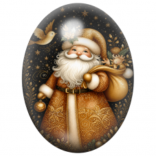 Cabochon en Verre Illustré Père Noël Doré avec sa Hotte 13x18, 18x25 ou 30x40mm pour la Création de Bijoux Fantaisie - DIY
