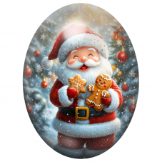 Cabochon en Verre Illustré Père Noël avec un Bonhomme en Pain d’Épices 13x18, 18x25 ou 30x40mm pour la Création de Bijoux Fantai