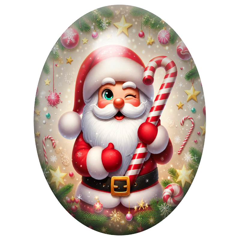 Cabochon en Verre Illustré Père Noël au Grand Sucre d’Orge 13x18, 18x25 ou 30x40mm