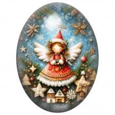 Cabochon en Verre Illustré Ange de Noël parmi les Étoiles 13x18, 18x25 ou 30x40mm pour la Création de Bijoux Fantaisie - DIY